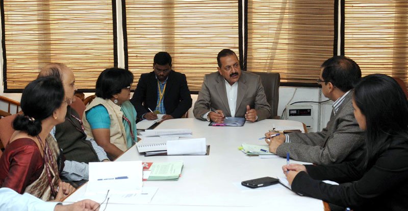 The Minister of State for Development of North Eastern Region (I/C), Prime Ministers Office, Personnel, Public Grievances & Pensions, Department of Atomic Energy, Department of Space, Dr. Jitendra Singh holding a meeting of senior officers of his ministry, in New Delhi on December 09, 2014.